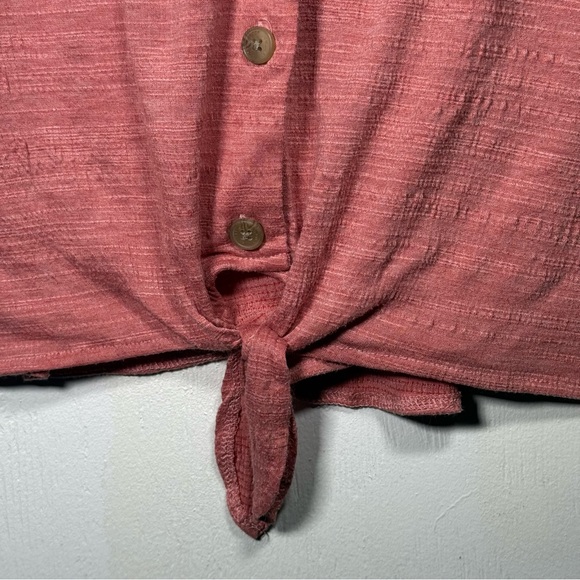 Weatherproof Vintage Women's Pink‎ Salmon Tie Front Button V-Neck Short Sleeve - Picture 6 of 16